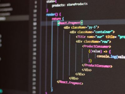 Close-up of HTML and JavaScript code on a computer screen in Visual Studio Code.